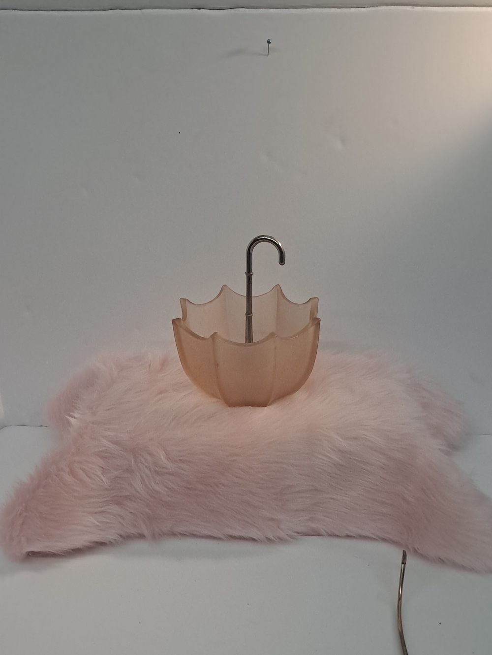 Decorative Pink Satin Glass Umbrella-Shaped Trinket Bowl - Fenton Style